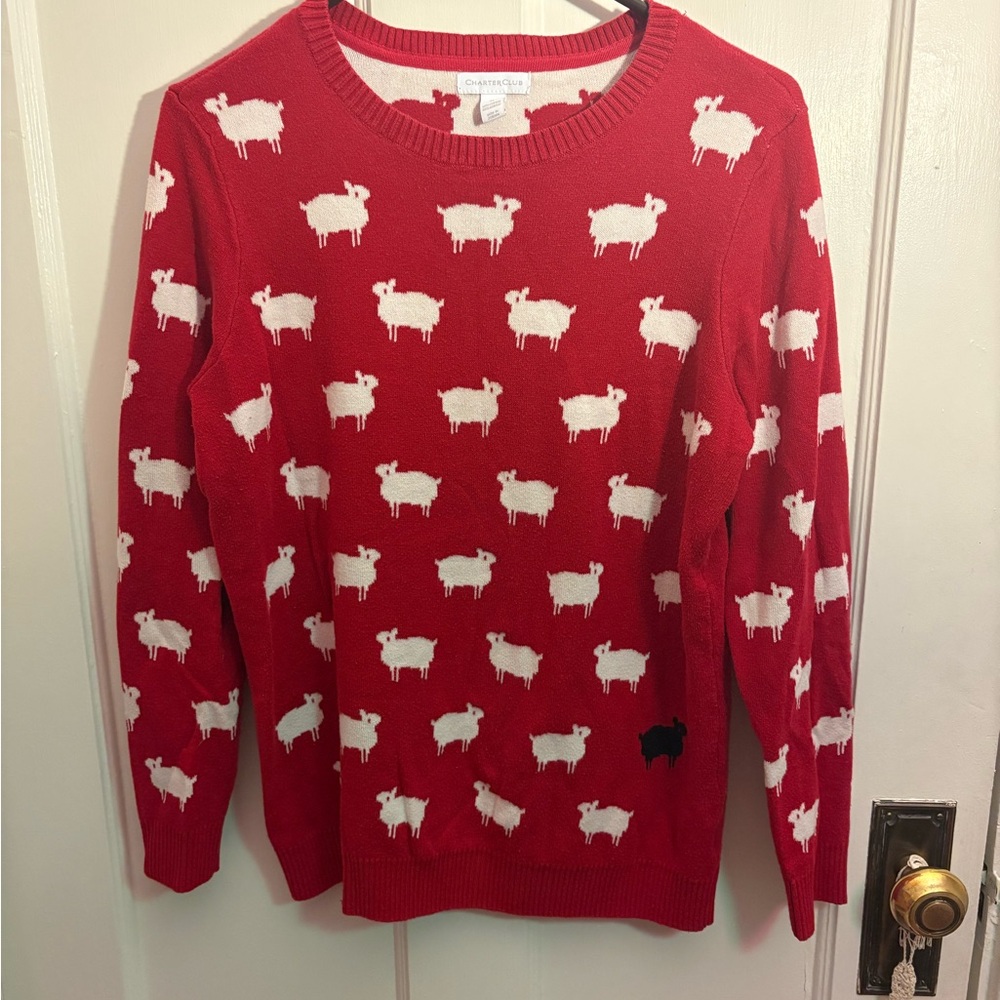Charter Club Red Sheep Pattern Sweater